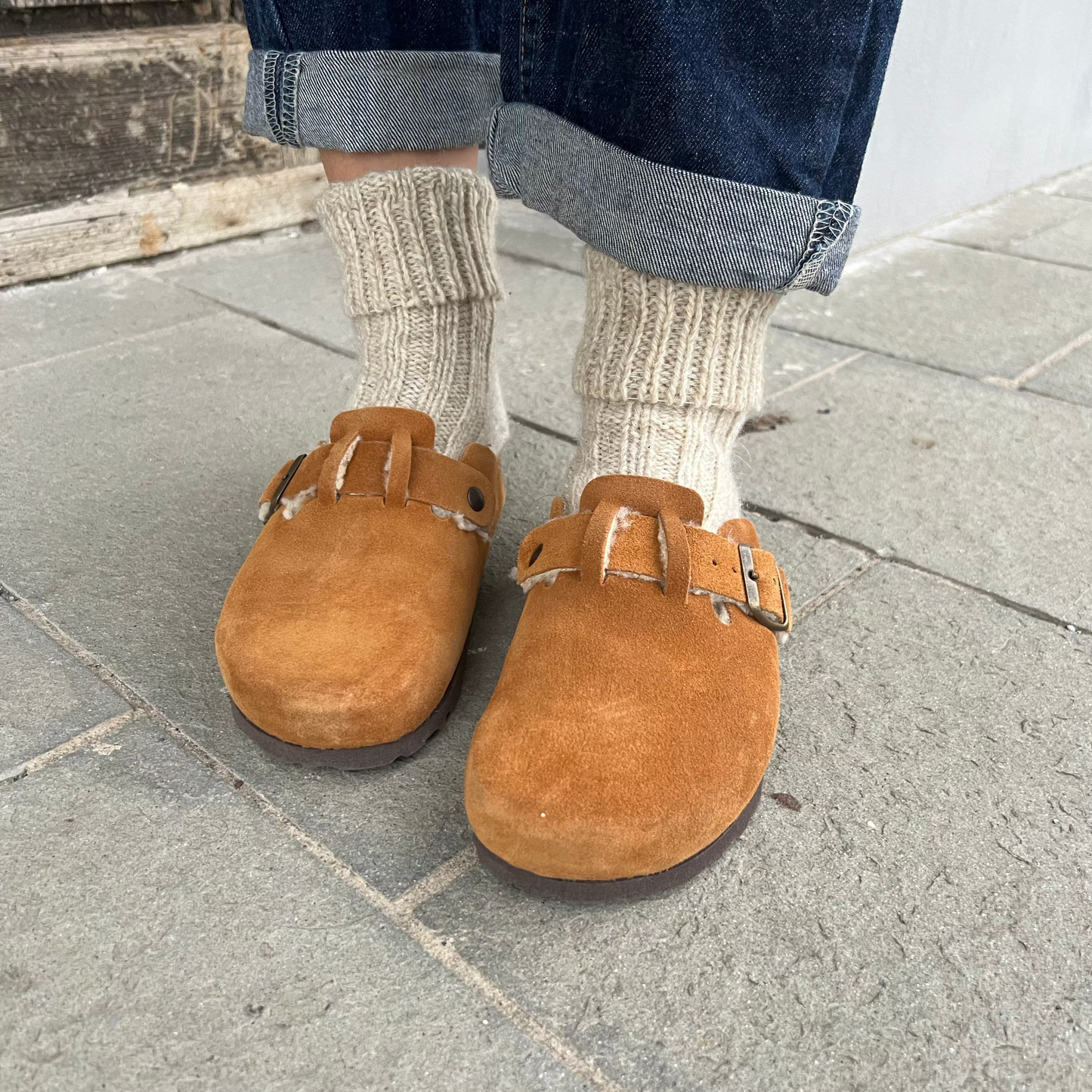 SABOT IN CROSTA DI CAMOSCIO CON PELLICCIA //