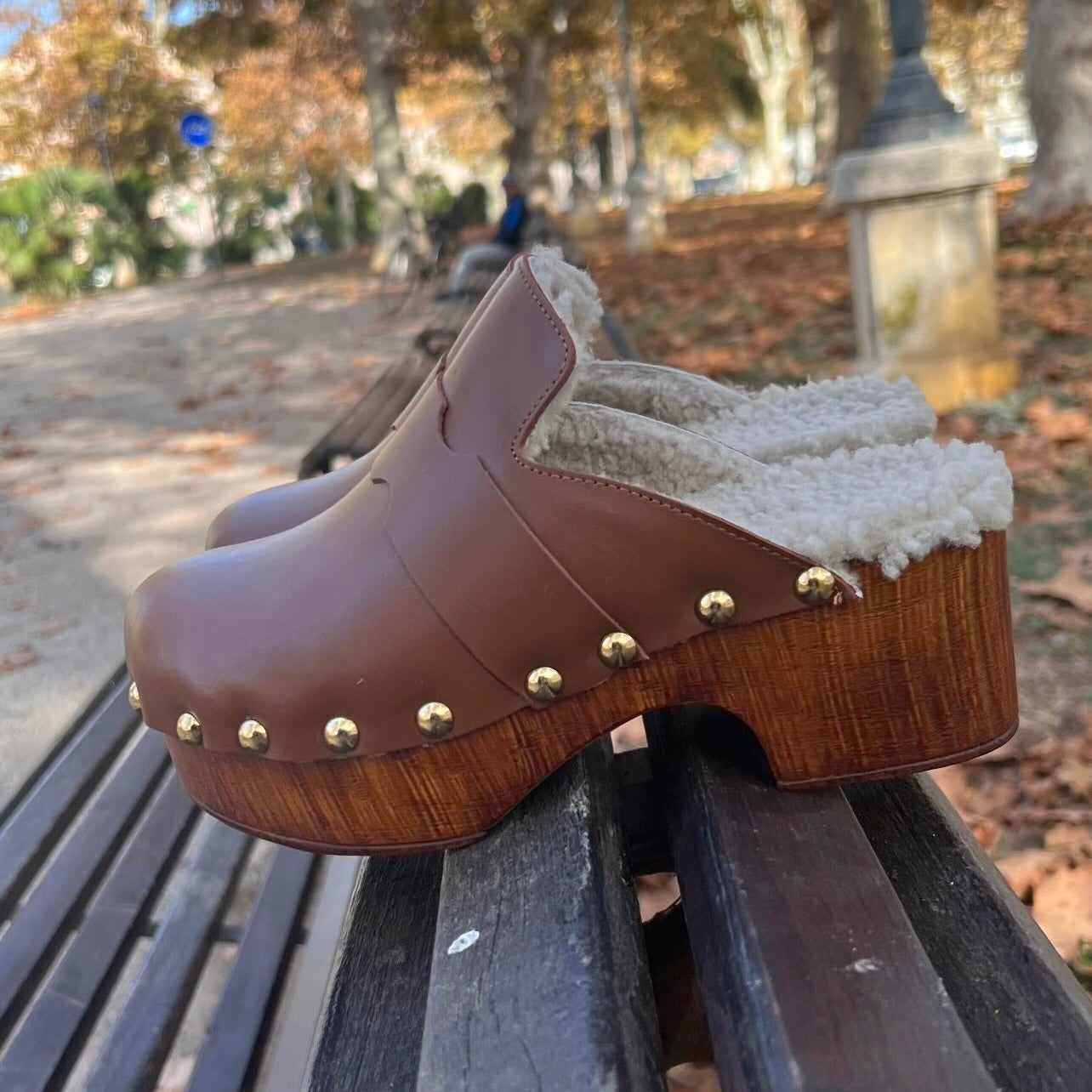Leather Clogs Clogs Con Pelo Pelliccia Zoccoli Di Legno Invernali
